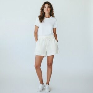 Joie Women's White Linen Shorts Size 6 Lightweight Summer High Waist Pockets